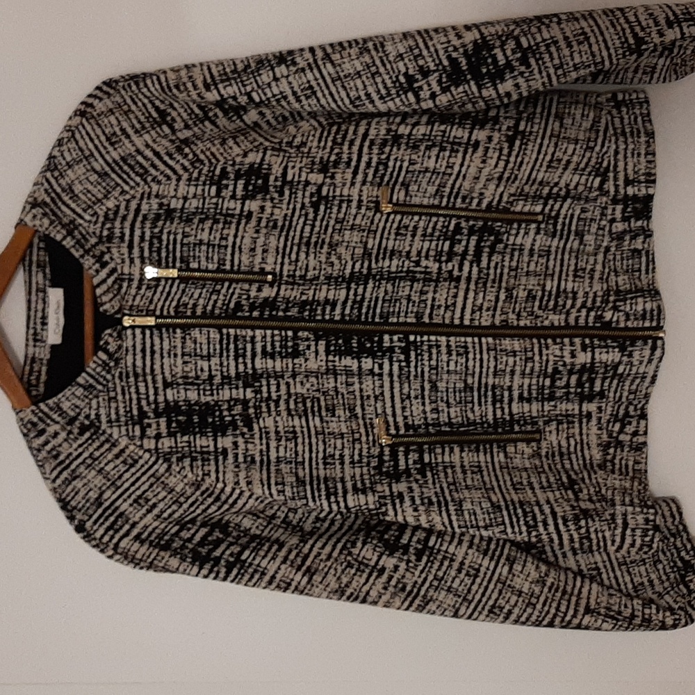 Calvin Klein Black and White Blazer with Textured Pattern
